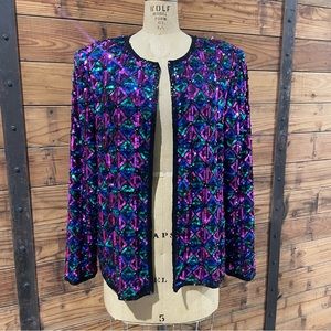 Laurence Каzаr- Vintage SZ L Squin/ Bead Colorful Jacket